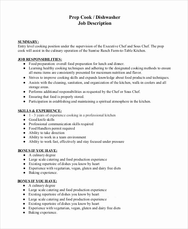 8 Dishwasher Job Description Samples