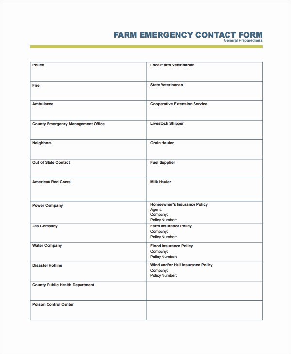 8 Emergency Contact form Samples Examples Templates
