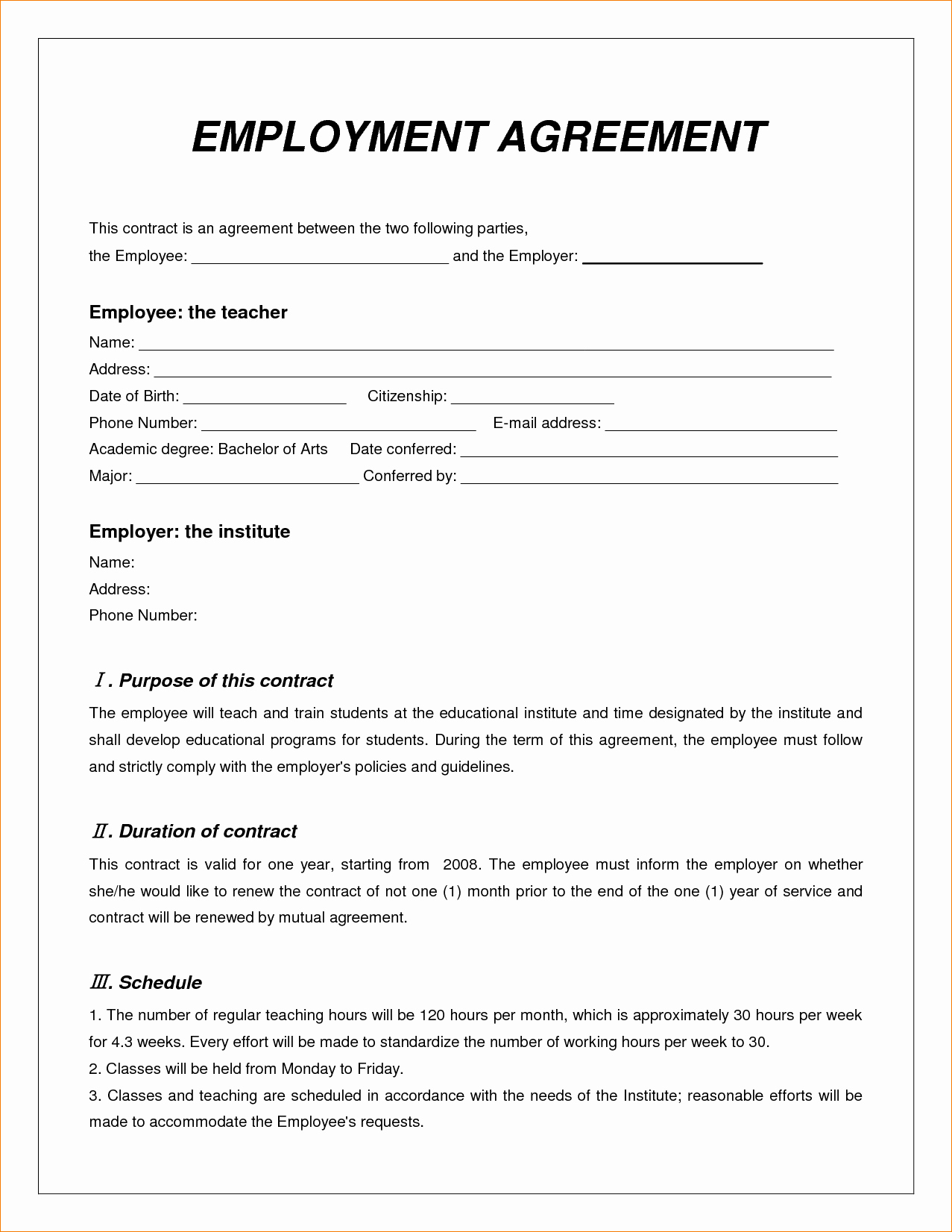 8 employee contract sample