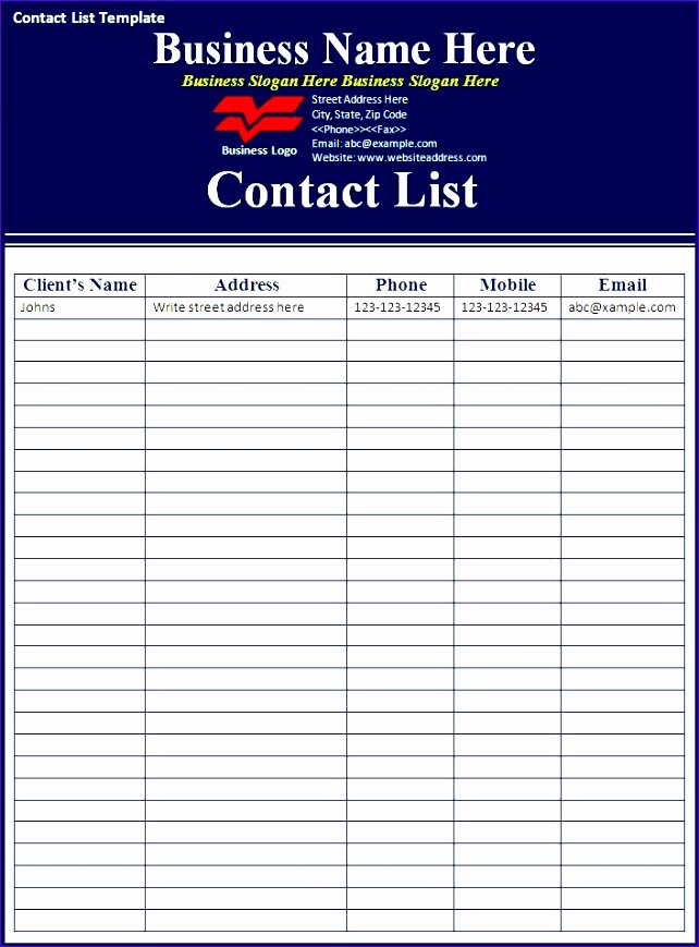 8 Excel Contact List Template Exceltemplates