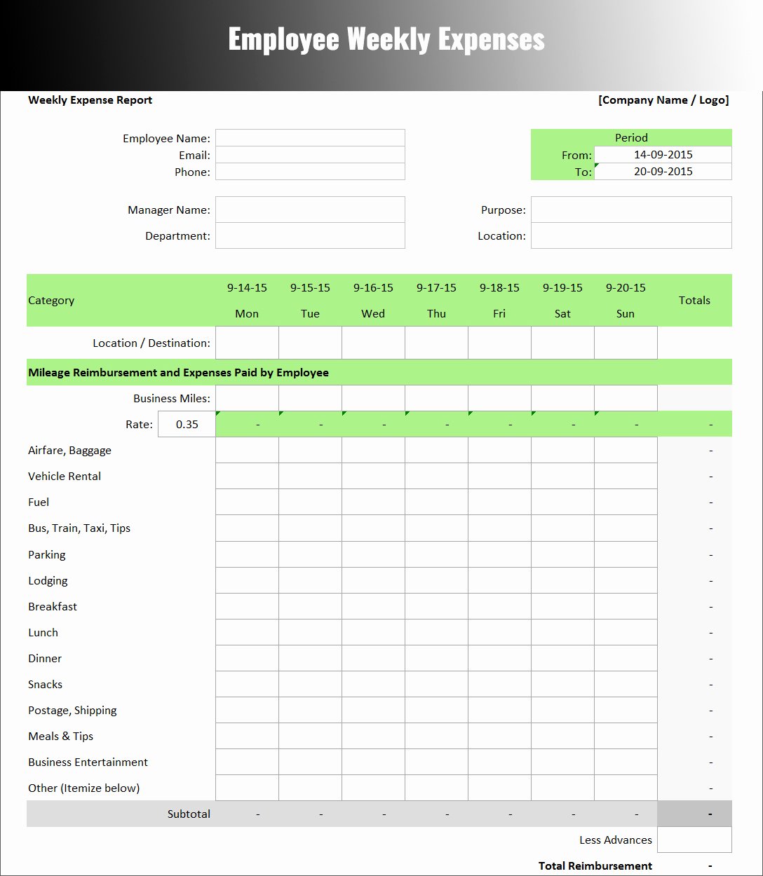 8 Expenses Report Template Free Word Excel formats