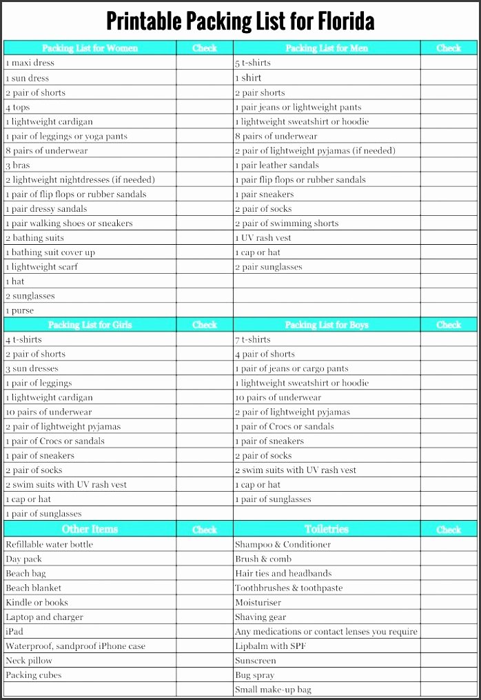 8 Family Vacation Packing List Template Sampletemplatess