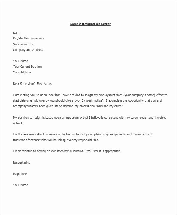 8 formal Resignation Letter Samples