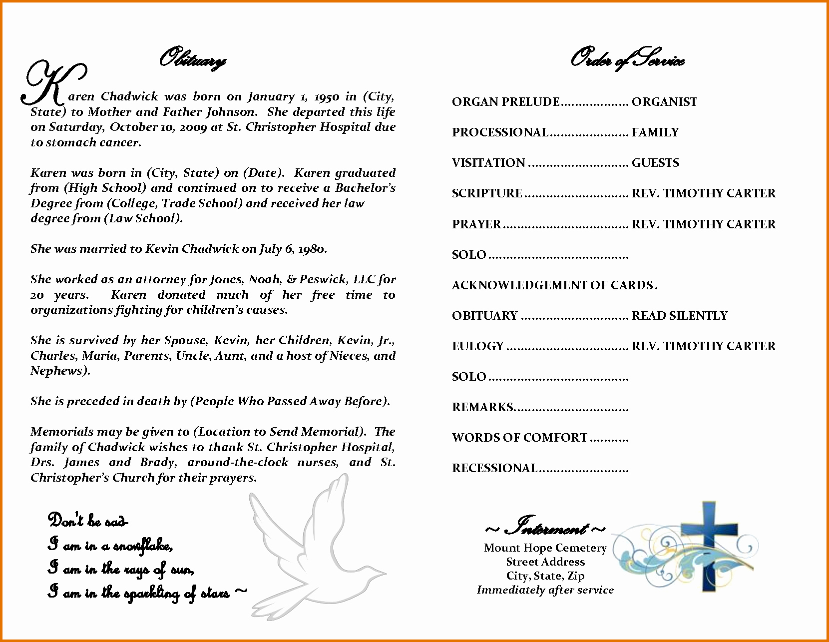 8 Free Printable Obituary Templatesreference Letters