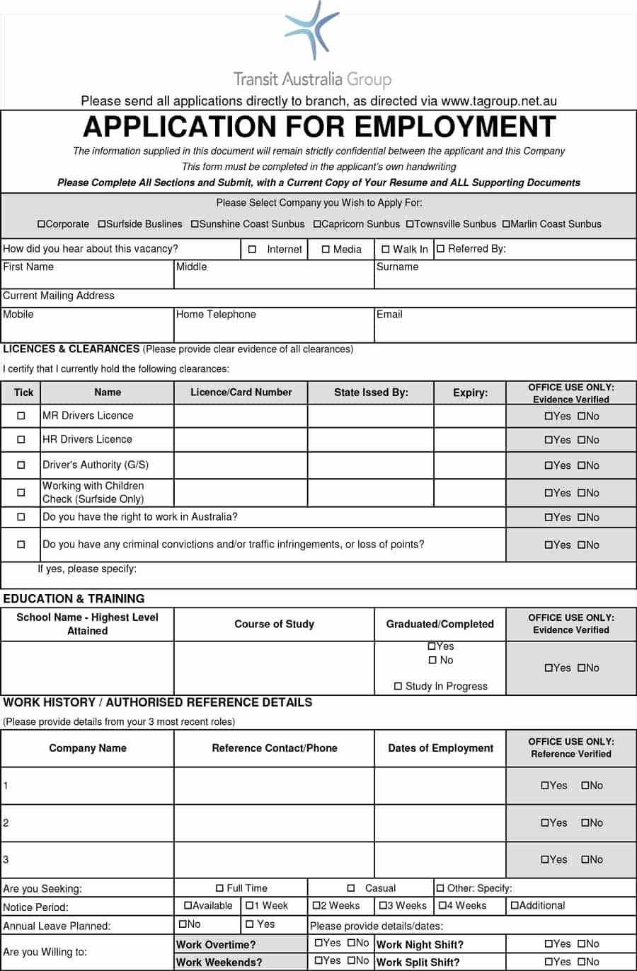 job application form template