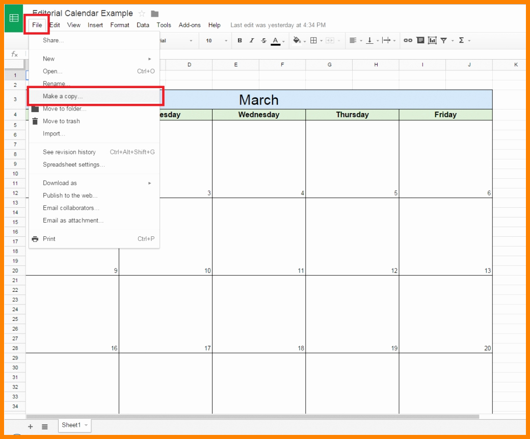 Calendar Template Google Docs Spreadsheet