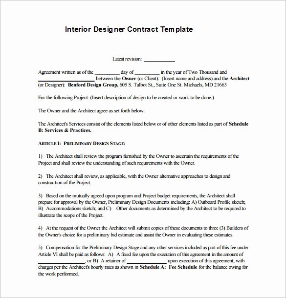 8 Interior Designer Contract Templates Pdf Doc