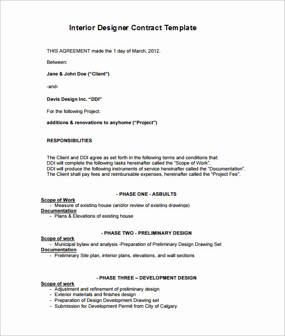 8 Interior Designer Contract Templates Pdf Doc