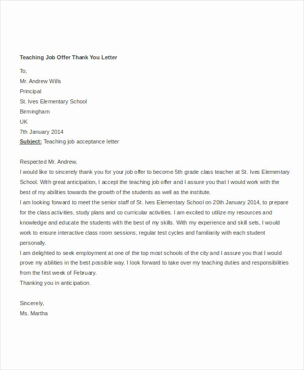 job offer thank you letter template