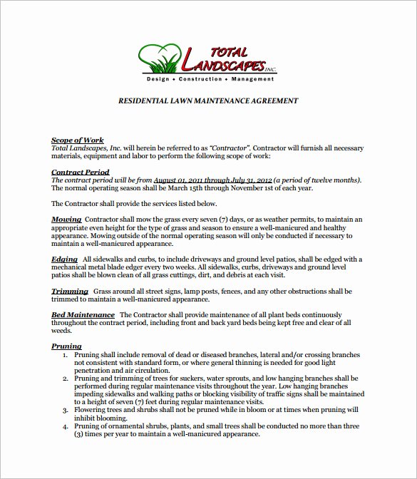 8 Lawn Service Contract Templates Pdf Doc