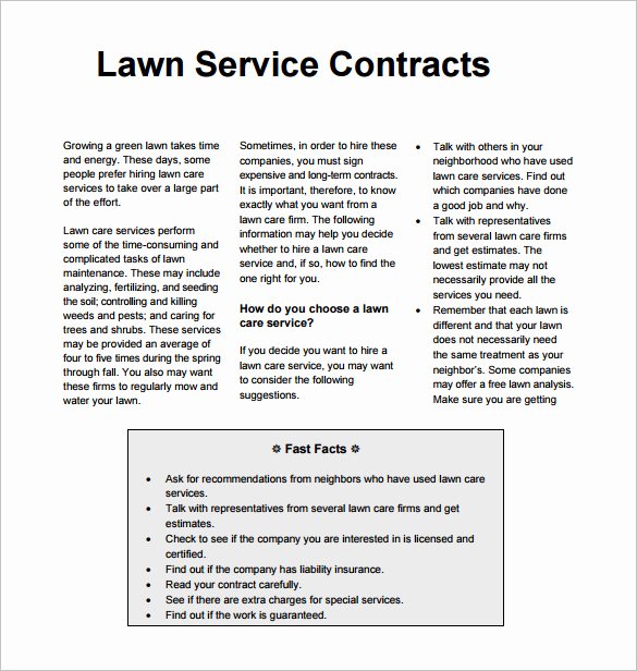 8 Lawn Service Contract Templates Pdf Doc