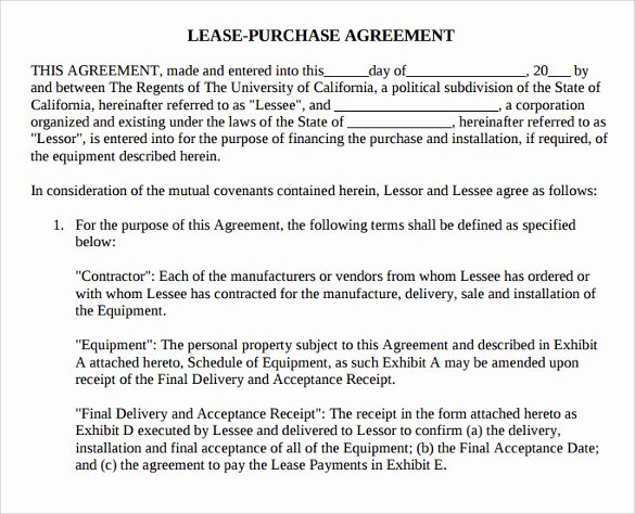 8 Lease Purchase Agreement Template to Download