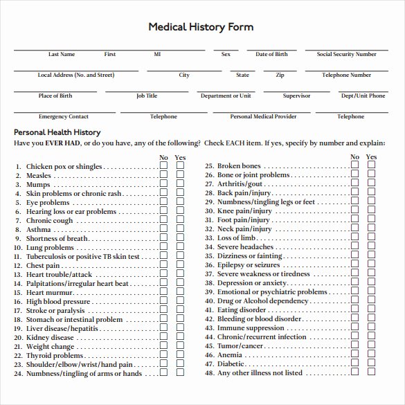 8 Medical History forms