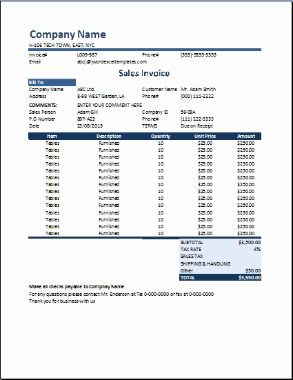 8 Ms Excel Editable Professional Business Invoice