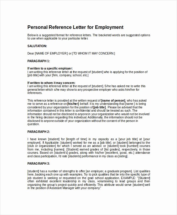 8 Personal Reference Letter Templates Free Sample