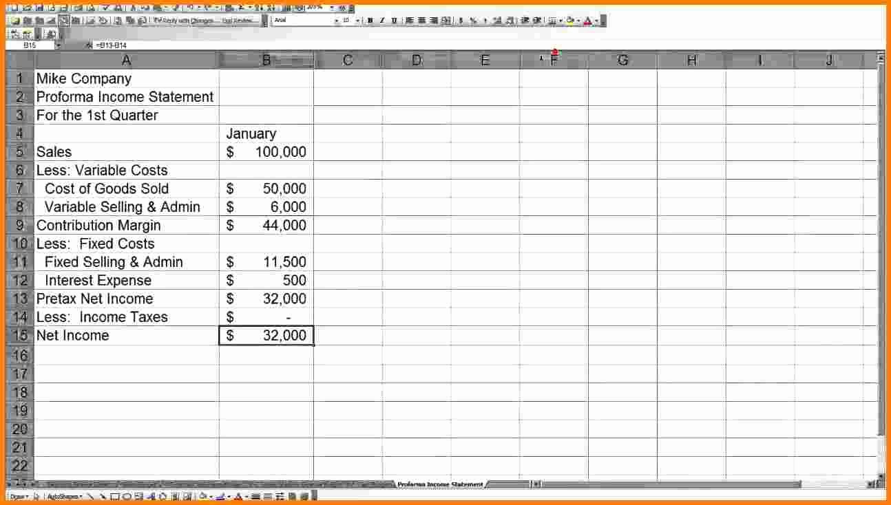 8 pro forma in e statement example