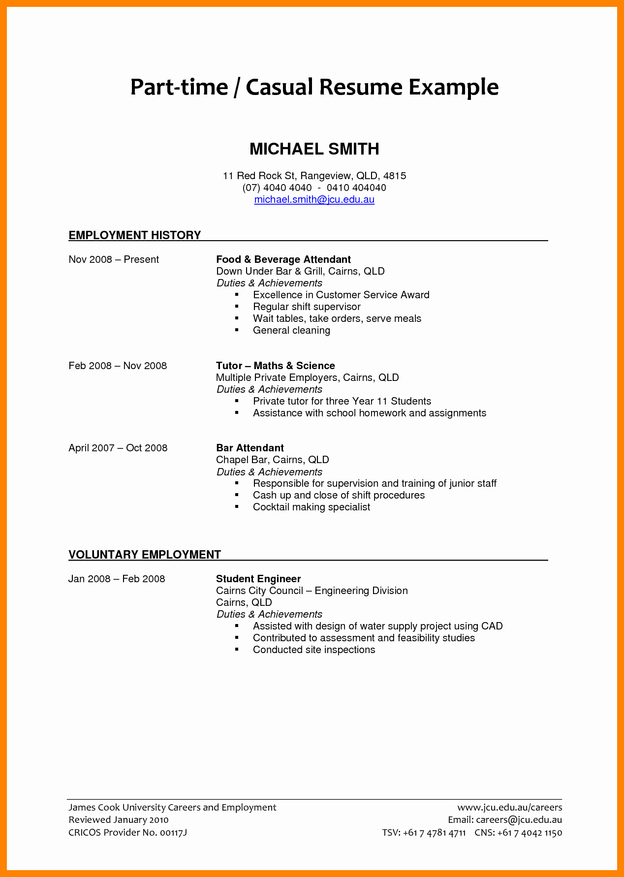8 Resumes for Part Time Jobs