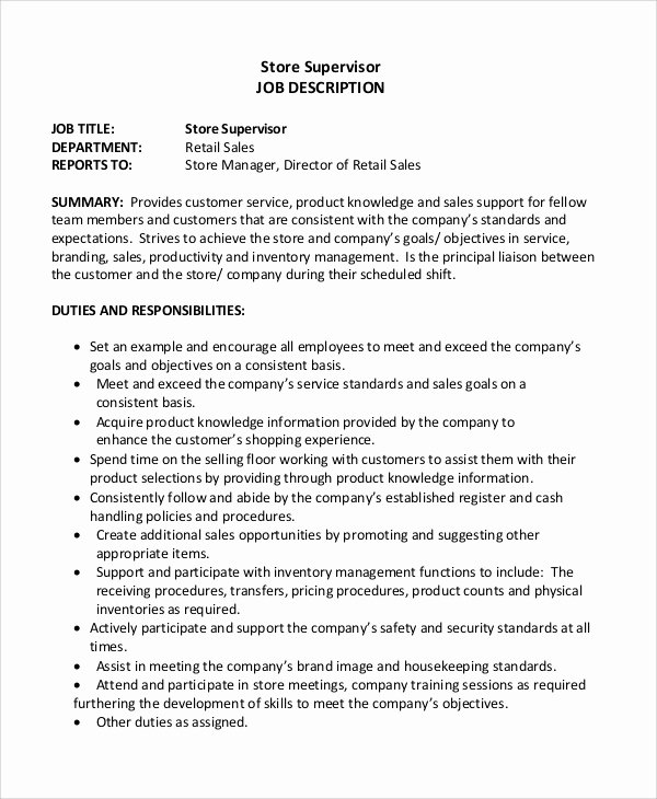 Store Manager Responsibilities Resume