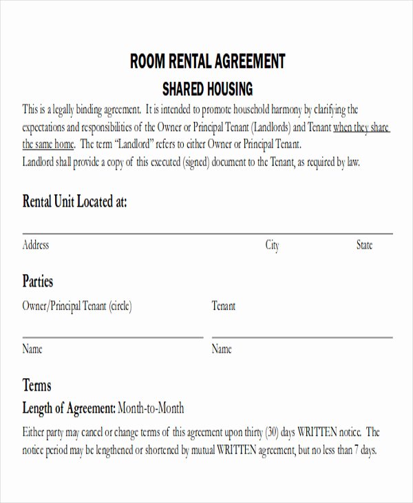 8 Room Rental Agreement form Samples