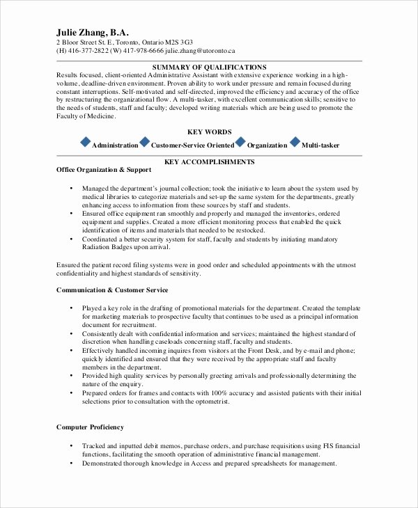 8 Sample Administrative assistant Resumes