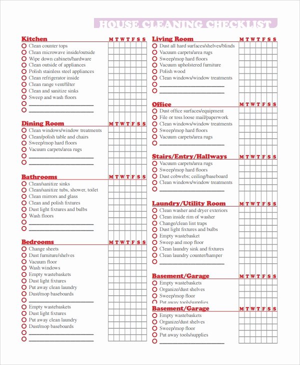 8 Sample Cleaning Checklist Templates