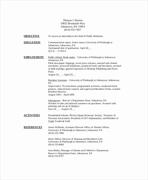 8 Sample College Student Resumes