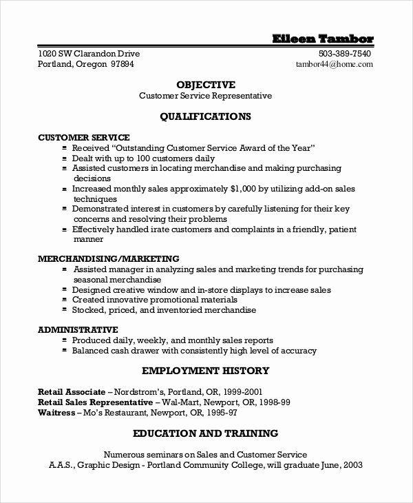 Resume Objectives Customer Service Latter Example Template