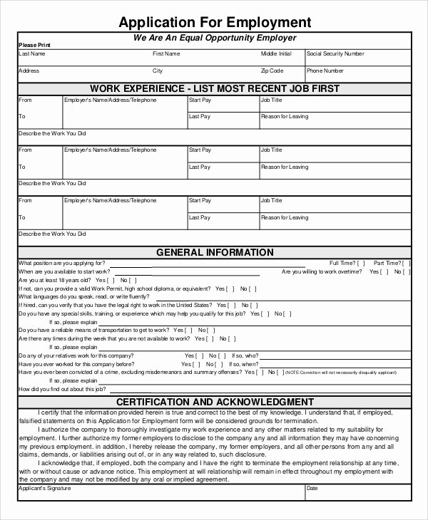 8 Sample Employment Application forms – Pdf Doc