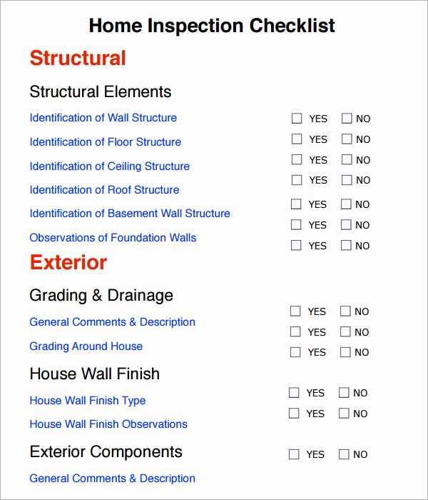 8 Sample Home Inspection Checklist Templates to Download