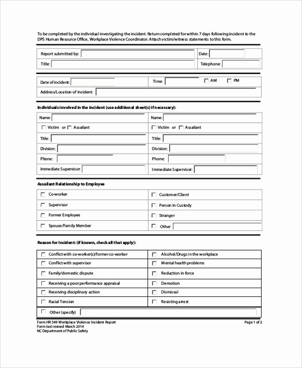 8 Sample Incident Report forms