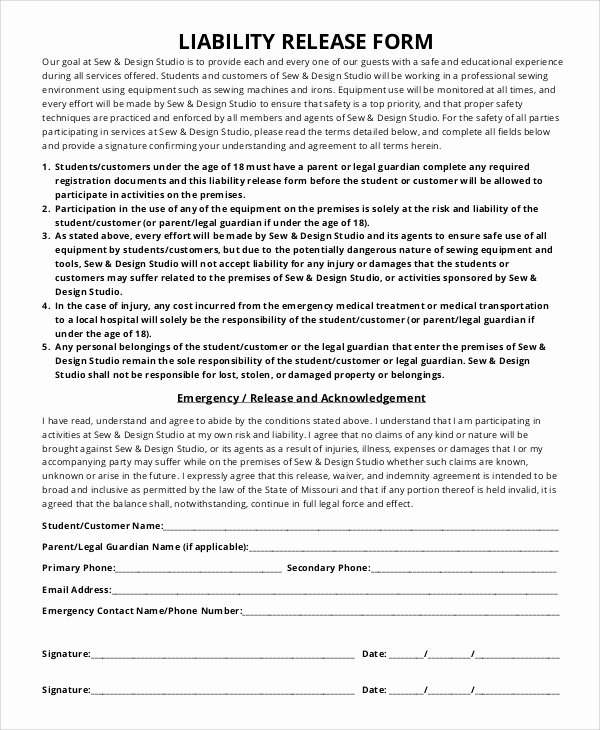 8 Sample Liability Release forms