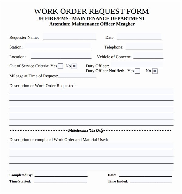 8 Sample Maintenance Work order forms