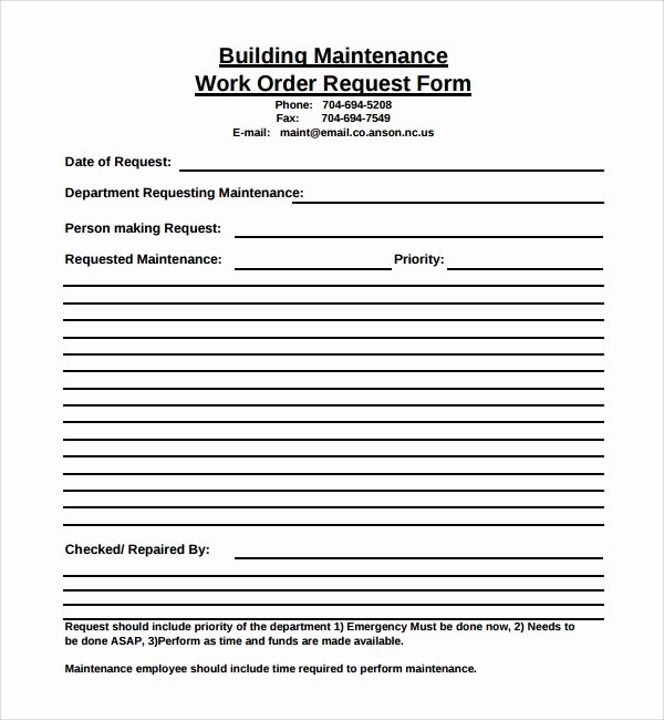 8 Sample Maintenance Work order forms