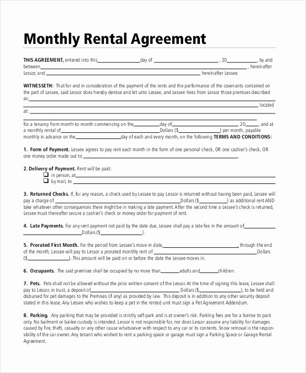 8 Sample Month to Month Rental Agreement forms Sample