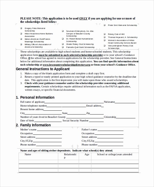 8 Sample Scholarship Application forms