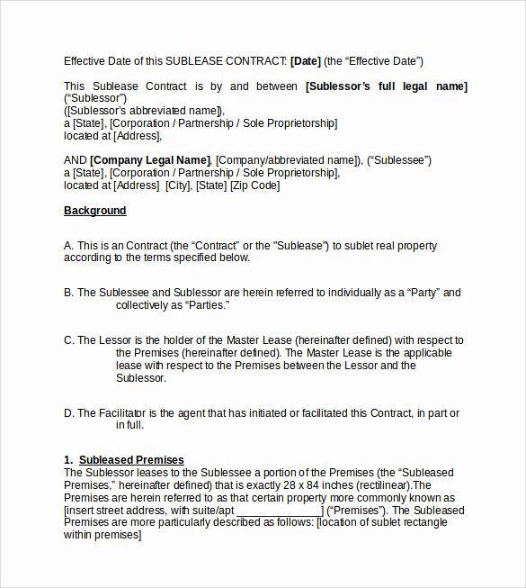 sublease contract template