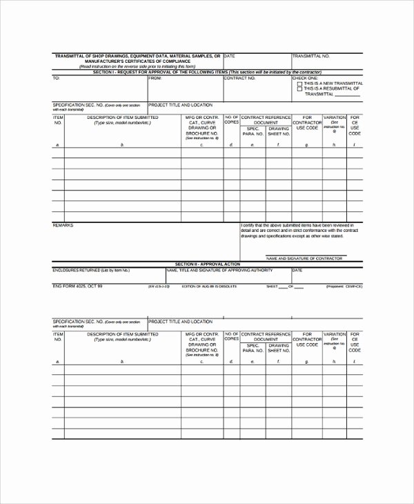 8 Sample Submittal Transmittal forms – Pdf Word