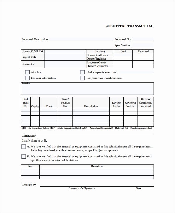 8 Sample Submittal Transmittal forms – Pdf Word