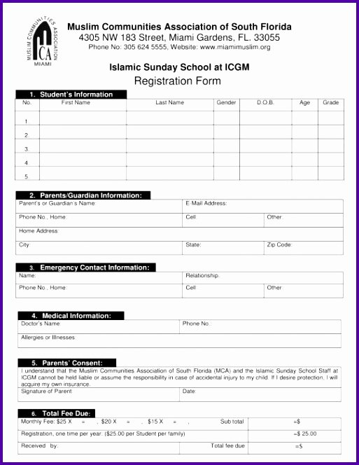 8 Sunday School Registration form Template