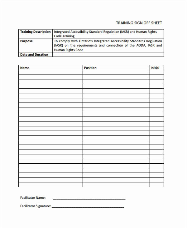 Training Sign Off Sheet Templates