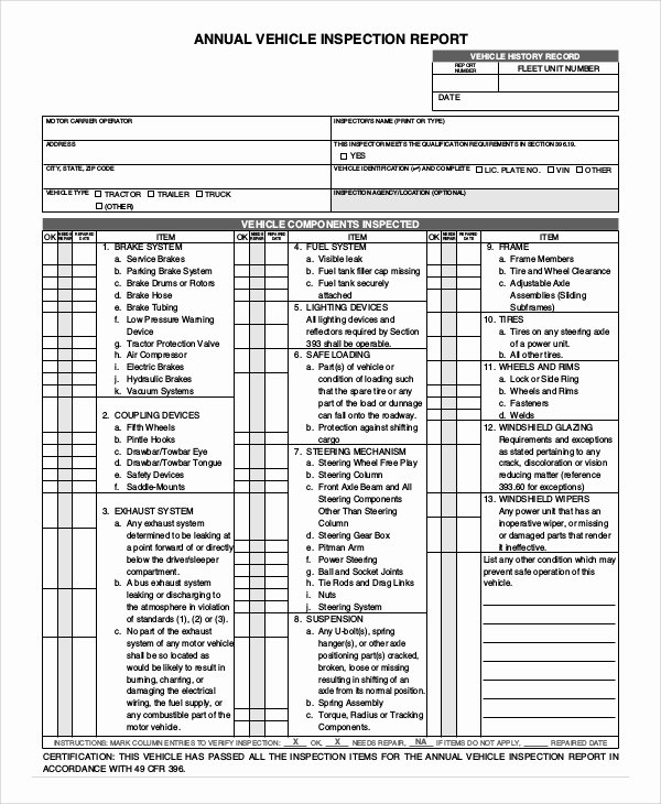 8 Vehicle Inspection forms – Pdf Word