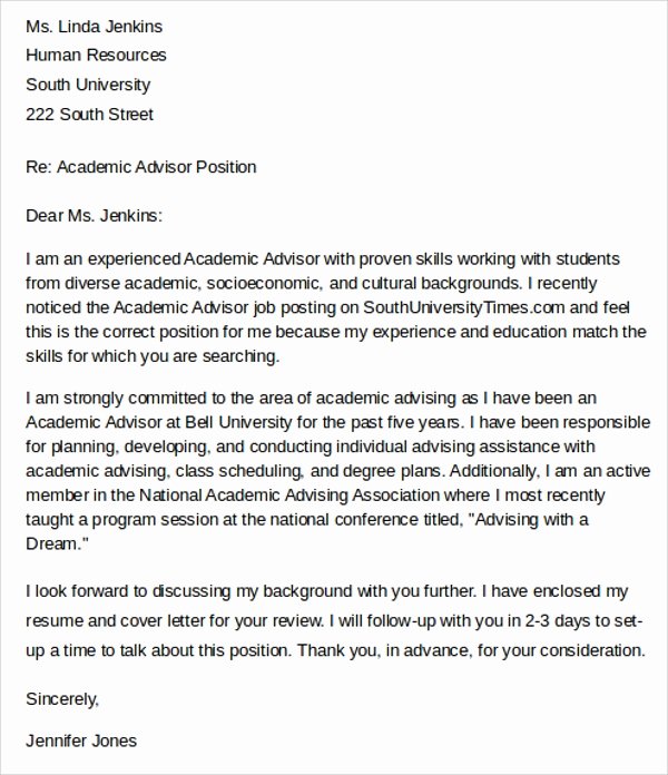 9 Academic Advisor Cover Letter to Download