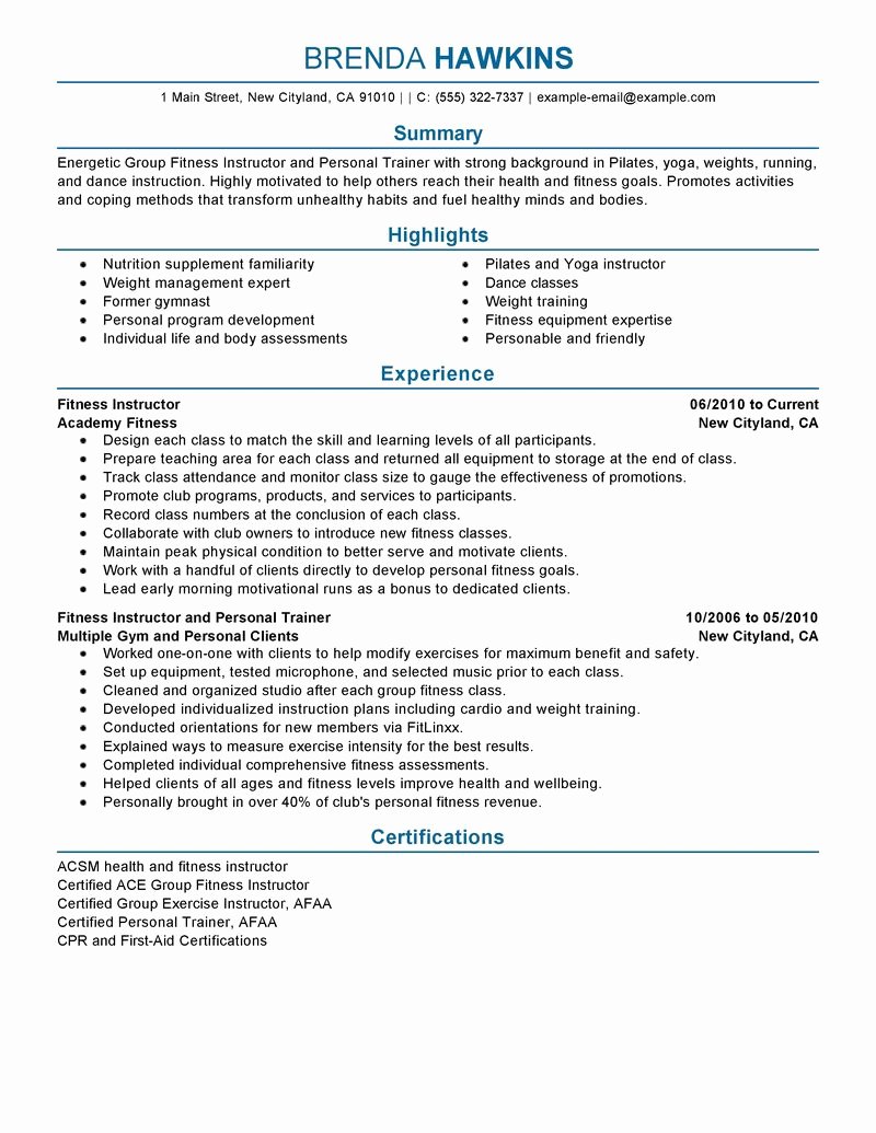 Personal Trainer Resume No Experience Letter Example Template