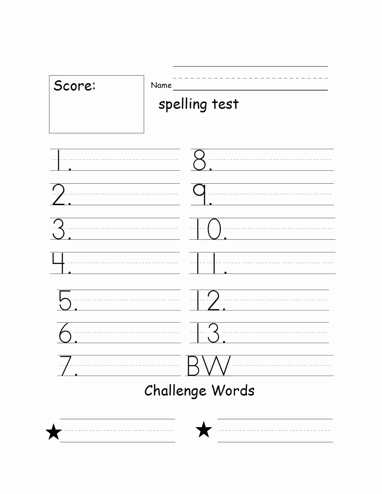 9 Best Of Blank Spelling Test Worksheets Blank