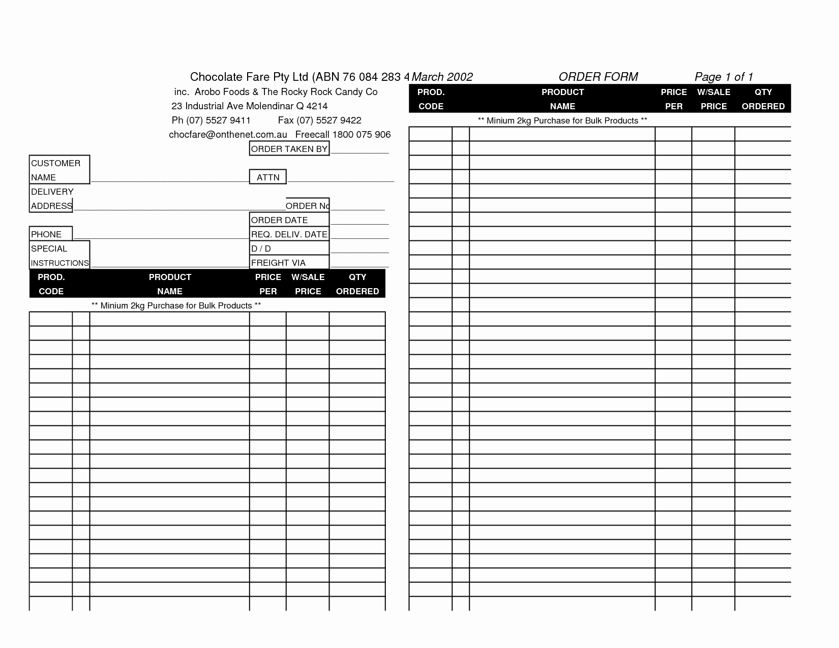 Blank Fundraiser order form Template | Latter Example Template