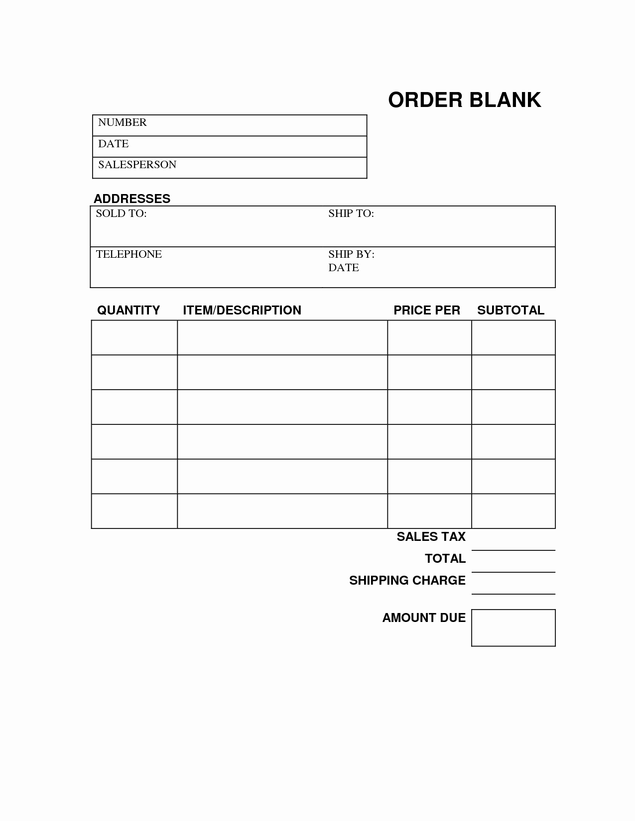 9 Best Of Free Printable Blank order forms Free