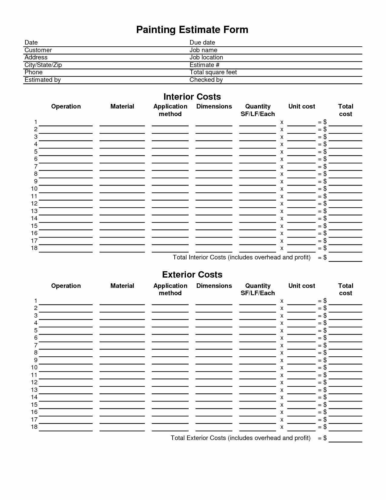9 Best Of Painting Estimate forms Printable Free