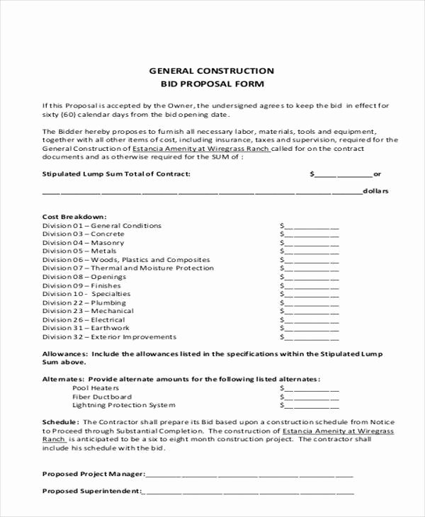 sample bid proposal form