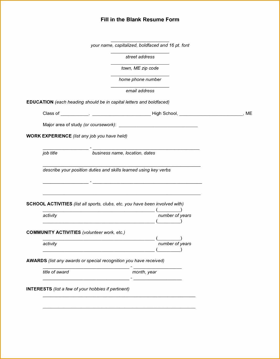 9 Blank Resume forms to Fill Out Free Samples Examples