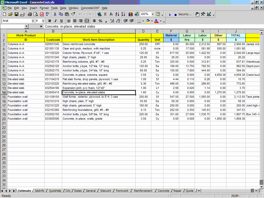 9 Building Construction Estimate Spreadsheet Excel